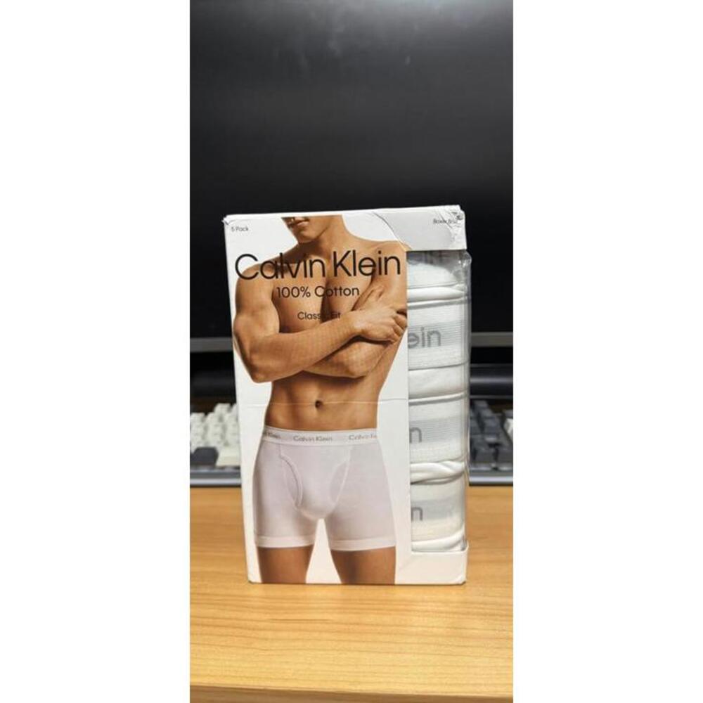 Calvin Klein Men’s 5 Pack Boxer Briefs 100% Cotton Classic Fit White Size LG New